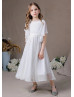 Beaded Flutter Sleeves White Chiffon Flower Girl Dress